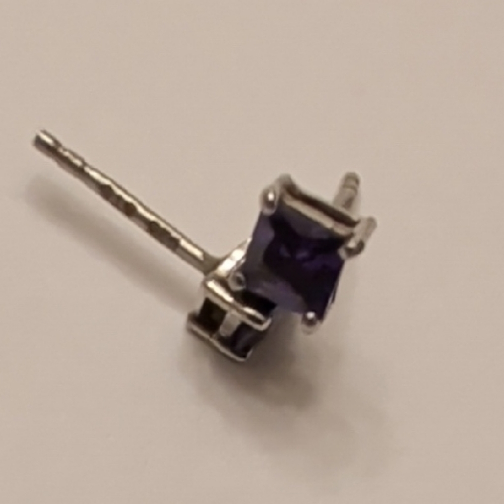 Sterling Silver Purple Stone Stud Earrings - Picture 6 of 6